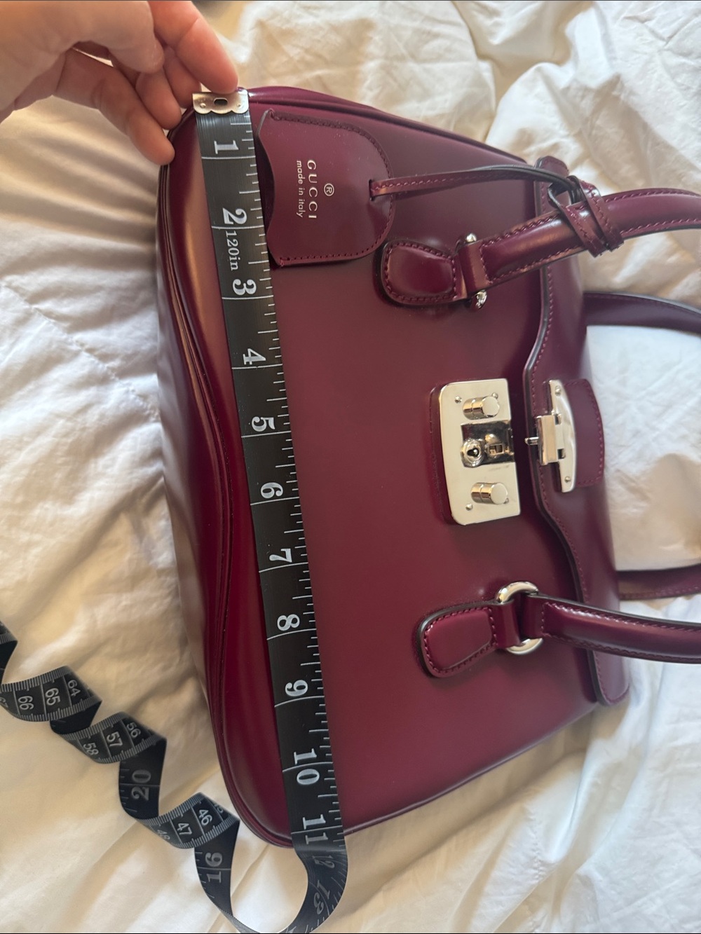 Gucci Burgundy Leather Top-Handle Satchel with Gold Hardware - Picture 11 of 13